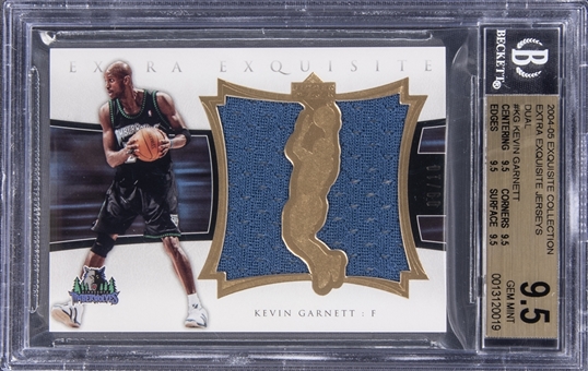 2004-05 UD "Exquisite Collection" Extra Exquisite Jerseys Dual #KG Kevin Garnett Game Used Jersey Card (#09/10) – True Gem Example – BGS GEM MINT 9.5